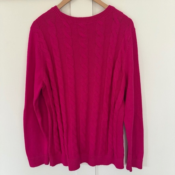 Talbots Women's Sweater Cable Knit Crewneck Hot Pink Cotton Chunky Preppy XL - Picture 6 of 9